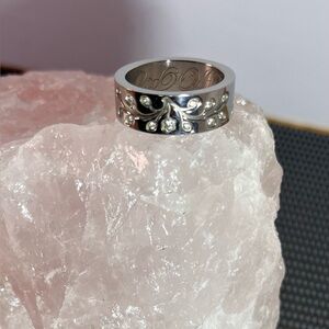 Stainless Steel Floral Band Ring Hope Inscription Size 9.5 Silver Tone